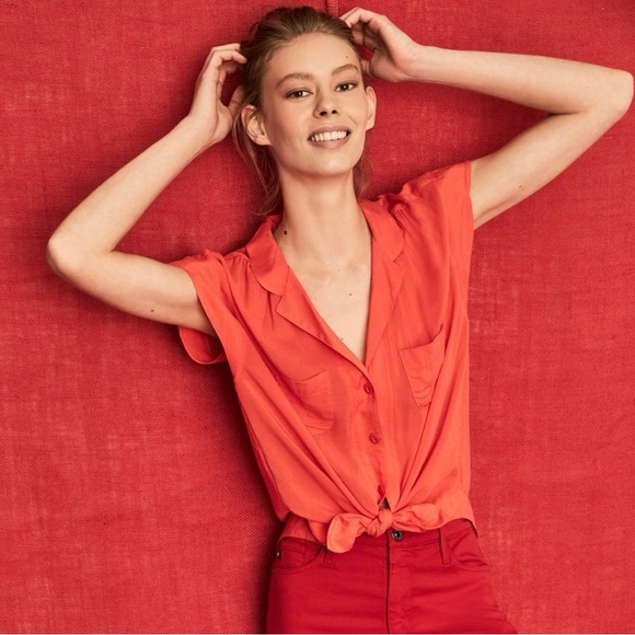 Anthropology Maeve Coral Button-Down Shirt - Picture 1 of 8